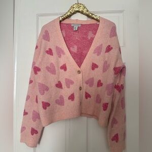 CUPCAKES & CASHMERE Pink Multi Crazy Hearts Cardigan Sweater